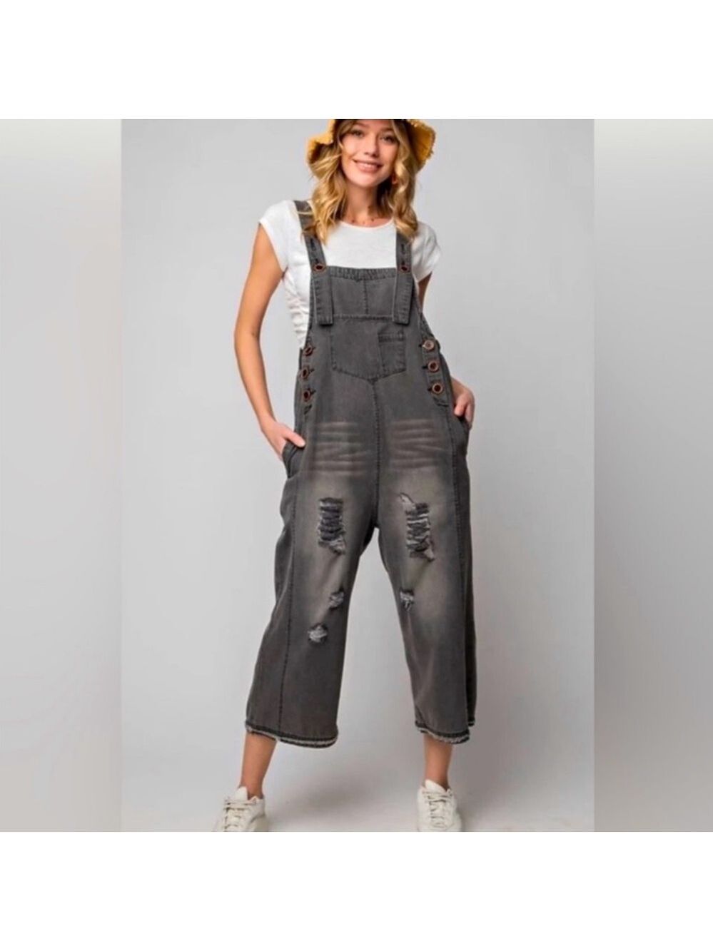 EASEL High Hopes Oversized Baggy Gray Black Overalls - Picture 4 of 4